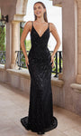 Sophisticated V-neck Natural Waistline Sequined Back Zipper Open-Back Beaded Floor Length Sleeveless Sheath Sheath Dress/Prom Dress with a Brush/Sweep Train