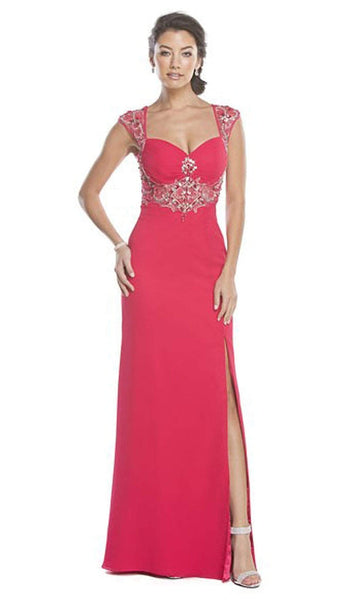 Sophisticated A-line Sweetheart Floor Length Short Sheer Slit Crystal Ruched Empire Waistline Evening Dress/Prom Dress