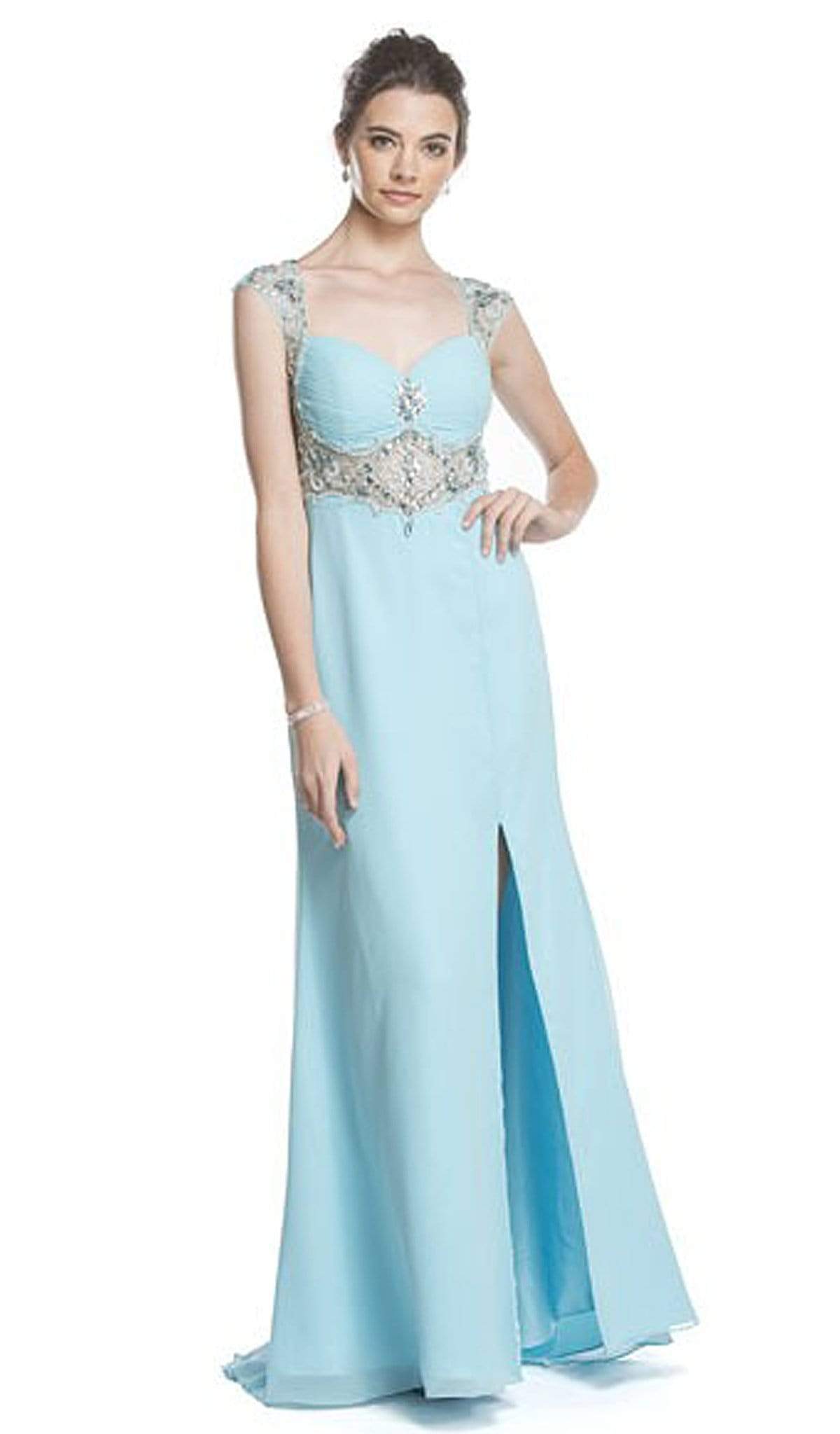 Aspeed Design - Sheer Embellished Evening Gown with Slit
