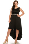 A-line Scoop Neck Flutter Sleeves Sleeveless Natural Waistline Neoprene High-Low-Hem Back Zipper Dress With Rhinestones