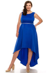 A-line Flutter Sleeves Sleeveless Neoprene Scoop Neck Back Zipper High-Low-Hem Natural Waistline Dress With Rhinestones