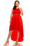 A-line Neoprene High-Low-Hem Natural Waistline Scoop Neck Back Zipper Flutter Sleeves Sleeveless Dress With Rhinestones