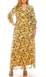 A-line V-neck Long Sleeves Elasticized Natural Waistline Floral Print Dress
