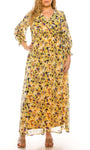 A-line V-neck Floral Print Elasticized Natural Waistline Long Sleeves Dress