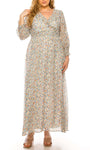 A-line V-neck Natural Waistline Long Sleeves Floral Print Floor Length Dress