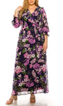 A-line V-neck Long Sleeves Floor Length Elasticized Natural Waistline Floral Print Dress With Ruffles