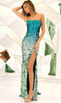 Strapless Floor Length Sequined Slit Open-Back Lace-Up Sheath General Print Straight Neck Corset Natural Waistline Sheath Dress/Evening Dress with a Brush/Sweep Train