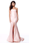 Strapless Fitted Slit Taffeta Mermaid Evening Dress with a Brush/Sweep Train by Sherri Hill
