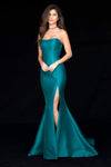 Strapless Taffeta Fitted Slit Back Zipper Natural Waistline Straight Neck Mermaid Evening Dress with a Brush/Sweep Train