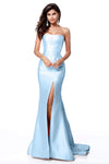 Strapless Straight Neck Taffeta Slit Back Zipper Fitted Natural Waistline Mermaid Evening Dress with a Brush/Sweep Train