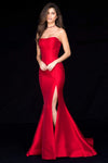 Strapless Back Zipper Slit Fitted Mermaid Taffeta Straight Neck Natural Waistline Evening Dress with a Brush/Sweep Train