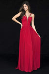 A-line V-neck Fitted Back Zipper Beaded Sleeveless Floor Length Short Chiffon Plunging Neck Natural Waistline Dress