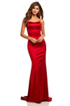 Fit-and-Flare Mermaid Fitted Scoop Neck Sleeveless Satin Natural Waistline Party Dress with a Brush/Sweep Train
