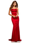 Fit-and-Flare Mermaid Satin Sleeveless Natural Waistline Fitted Scoop Neck Party Dress with a Brush/Sweep Train