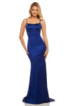 Fitted Scoop Neck Sleeveless Satin Natural Waistline Fit-and-Flare Mermaid Party Dress with a Brush/Sweep Train