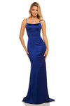 Scoop Neck Sleeveless Satin Natural Waistline Fit-and-Flare Mermaid Fitted Party Dress with a Brush/Sweep Train