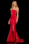 Sexy Strapless Mermaid Floor Length Straight Neck Fitted Lace-Up Open-Back Slit Corset Natural Waistline Evening Dress/Prom Dress with a Brush/Sweep Train