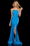 Sexy Strapless Fitted Slit Lace-Up Open-Back Straight Neck Floor Length Corset Natural Waistline Mermaid Evening Dress/Prom Dress with a Brush/Sweep Train
