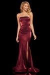 Sexy Strapless Fitted Lace-Up Slit Open-Back Floor Length Straight Neck Mermaid Corset Natural Waistline Evening Dress/Prom Dress with a Brush/Sweep Train