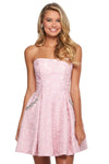 A-line Strapless Sweetheart Natural Waistline Lace Beaded Applique Back Zipper Pocketed Fitted Short Dress