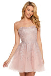 A-line Strapless Cocktail Short Sweetheart Natural Waistline Beaded Lace-Up Fitted Party Dress