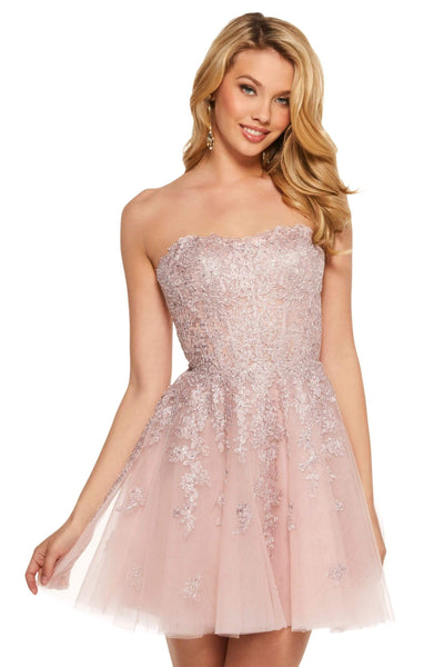 A-line Strapless Sweetheart Natural Waistline Beaded Fitted Lace-Up Cocktail Short Party Dress