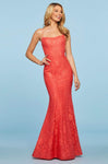 Sexy Fitted Hidden Back Zipper Lace-Up Open-Back Beaded Scoop Neck Lace Flutter Sleeves Sleeveless Spaghetti Strap Natural Waistline Fit-and-Flare Mermaid Dress with a Brush/Sweep Train