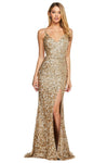 V-neck Mermaid Slit Back Zipper Sequined Open-Back Beaded Belted Sleeveless Spaghetti Strap Natural Tie Waist Waistline Dress with a Brush/Sweep Train