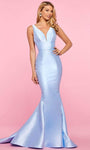 Sophisticated V-neck Plunging Neck Sleeveless Spaghetti Strap Taffeta Empire Waistline Mermaid Open-Back Back Zipper Fitted Banding Dress with a Brush/Sweep Train