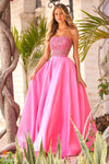 Sophisticated A-line Strapless Sweetheart Full-Skirt Beaded Natural Waistline Dress with a Brush/Sweep Train