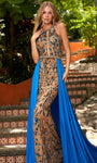 A-line Sheath Floor Length Halter Natural Waistline Sequined Illusion Beaded Gathered Sleeveless Sheath Dress with a Chapel Train