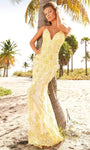 V-neck Sheath Beaded Fitted Lace-Up Spaghetti Strap Floor Length Natural Waistline Sheath Dress