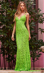 V-neck Sequined Lace-Up Spaghetti Strap Empire Waistline Sheath Brocade Sheath Dress/Party Dress with a Brush/Sweep Train