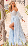 A-line Strapless Floral Print Corset Natural Waistline Sweetheart Glittering Applique Slit Sheer Bishop Long Sleeves Party Dress with a Brush/Sweep Train