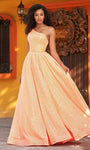 Plus Size A-line Sequined Natural Waistline One Shoulder Sleeveless Prom Dress with a Brush/Sweep Train