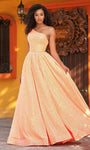 Plus Size A-line Natural Waistline Sequined One Shoulder Sleeveless Prom Dress with a Brush/Sweep Train