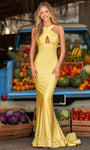 Mermaid Empire Waistline Jersey Cutout Halter Prom Dress with a Brush/Sweep Train With Rhinestones