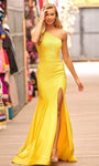 Beaded Slit One Shoulder Sleeveless Mermaid Natural Waistline Neoprene Fall Dress with a Brush/Sweep Train