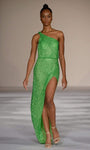 Sheath One Shoulder Draped Beaded Slit Natural Waistline Sheath Dress with a Brush/Sweep Train