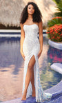 Strapless Beaded Slit Sequined Sheath Natural Waistline Sweetheart Sheath Dress with a Brush/Sweep Train