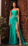Strapless Scoop Neck Sheath Shirred Slit Gathered Beaded Jersey Empire Waistline Sheath Dress/Party Dress with a Brush/Sweep Train