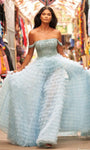 A-line Off the Shoulder Tulle Tiered Dress with a Brush/Sweep Train With Ruffles by Sherri Hill