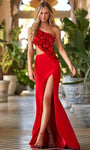 One Shoulder Sleeveless Natural Waistline Cutout Slit Fitted Asymmetric Floor Length Mermaid Dress with a Brush/Sweep Train