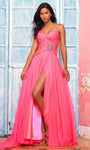 A-line Strapless Sweetheart Basque Waistline Draped Shirred Jeweled Slit Dress with a Brush/Sweep Train