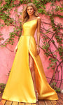 A-line Strapless Natural Waistline Slit Open-Back Draped Asymmetric Prom Dress with a Brush/Sweep Train