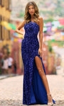 Sexy Sheath General Print One Shoulder Natural Waistline Velvet Slit Fitted Open-Back Sequined Sheath Dress/Prom Dress with a Brush/Sweep Train