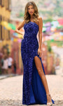 Sexy Sheath Open-Back Fitted Sequined Slit Velvet Natural Waistline General Print One Shoulder Sheath Dress/Prom Dress with a Brush/Sweep Train