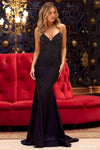 Sophisticated V-neck Natural Waistline Jersey Mermaid Spaghetti Strap Lace-Up Wrap Open-Back Beaded Prom Dress with a Brush/Sweep Train With Rhinestones