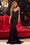 Sophisticated V-neck Spaghetti Strap Mermaid Natural Waistline Jersey Lace-Up Open-Back Wrap Prom Dress with a Brush/Sweep Train With Rhinestones