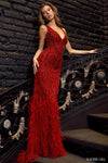 V-neck Sleeveless Floor Length Mermaid Natural Waistline Open-Back Lace-Up Beaded Plunging Neck Evening Dress with a Brush/Sweep Train